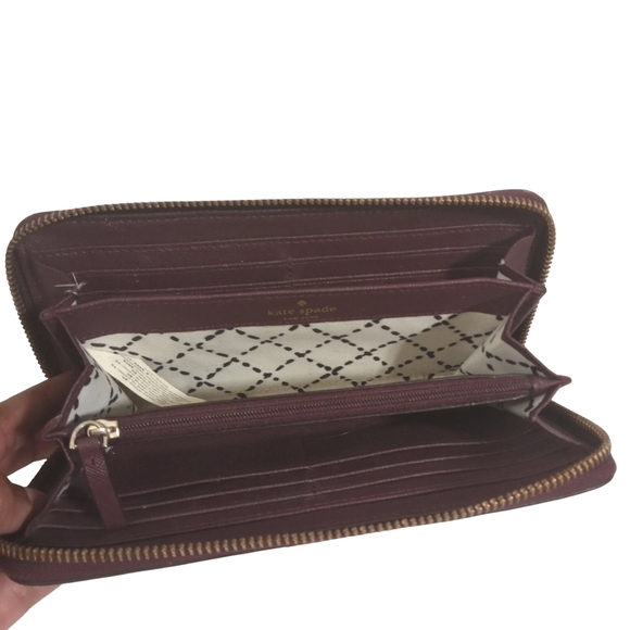 Kate Spade Zip Around Wallet Burgundy Leather Gold Hardware - Picture 5 of 7
